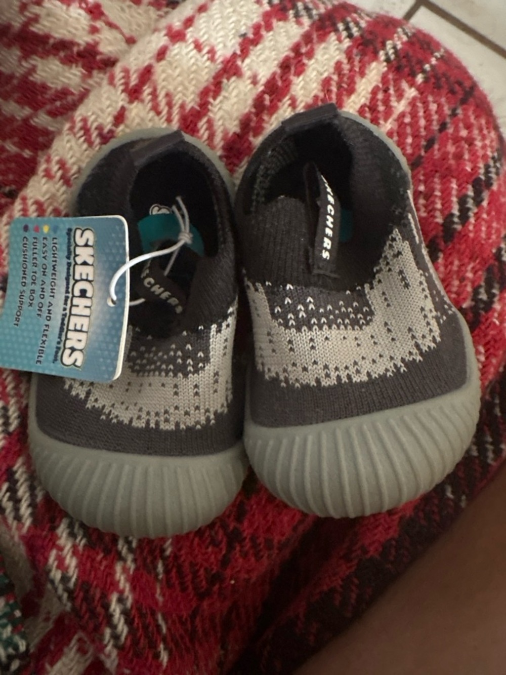 Skechers Kids Charcoal and Light Gray Slip-On Knit Sneakers